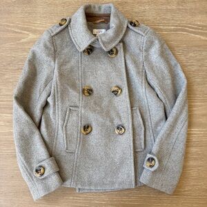 LOFT Heather Gray Wool Blend Coat with Brown Trim